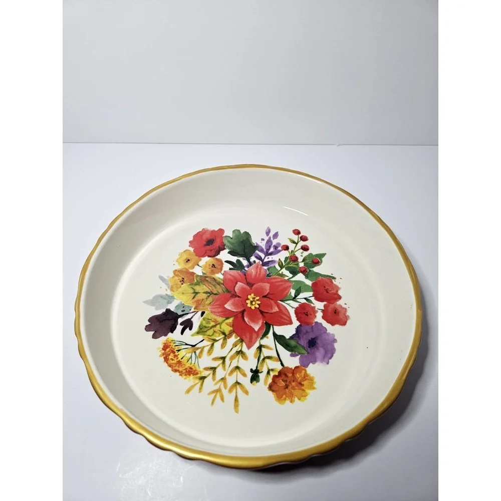 The Pioneer Woman Winter Bouquet Ceramic 10 Inch Pie Pan Bakeware Dish 2818DMT